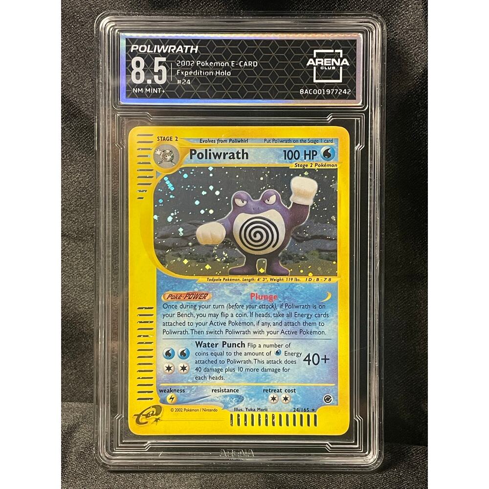 2002 Poliwrath #24 Pokémon Expedition Holo SWIRL ArenaClub Graded NM-MINT+ 8.5